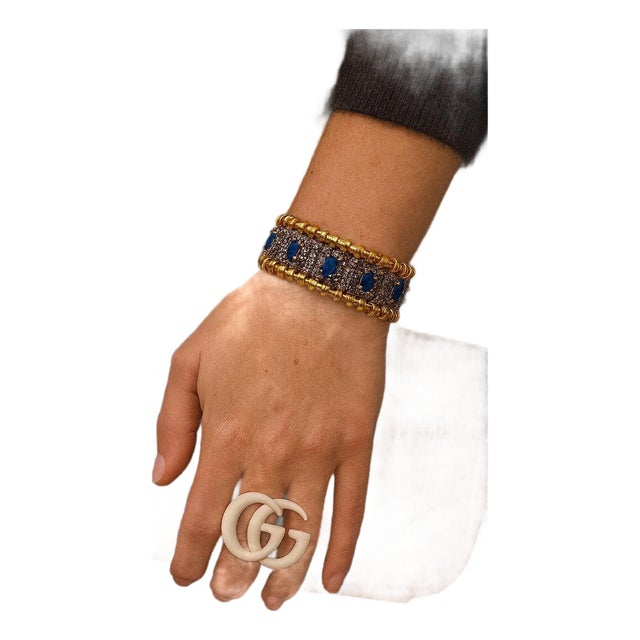 Bochic "Vintage Retro" Natural Sapphires & Diamonds Set In 18K Gold & Silver For Sale