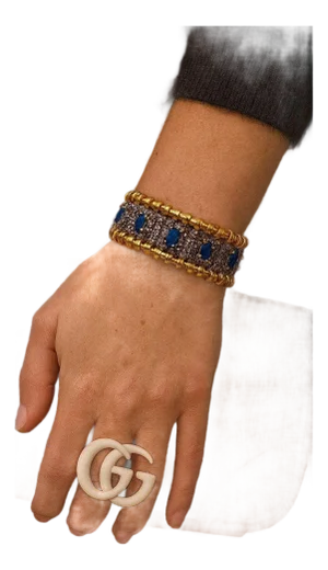 Bochic "Vintage Retro" Natural Sapphires & Diamonds Set In 18K Gold & Silver