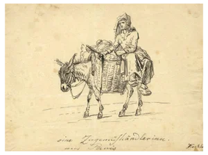Johann Nepomuk Hoechle, Travelling Trader from Paris, Early 19th Century, Ink Drawing
