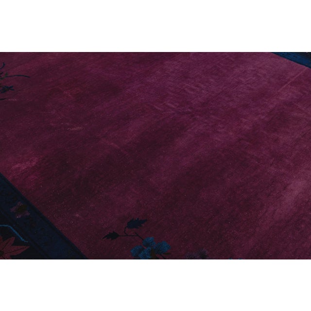 Art Deco Antique Chinese Art Deco Rug Vibrant Plum & Navy Wool 9x12 For Sale - Image 3 of 11