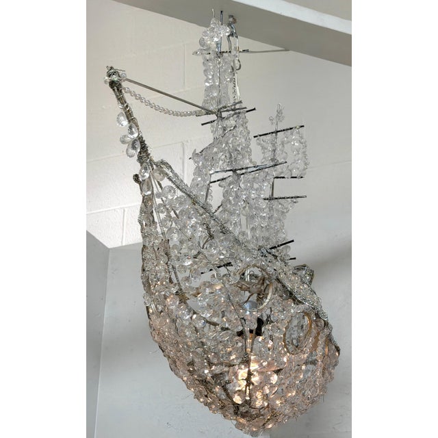 Italian Vintage Venetian Style Lucite Crystal Ship Motif Chandelier For Sale - Image 14 of 18
