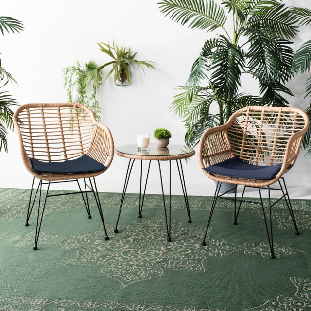 Brown Modern Rattan Lounge Set in Light Brown & Navy - 3 Pieces For Sale - Image 8 of 9