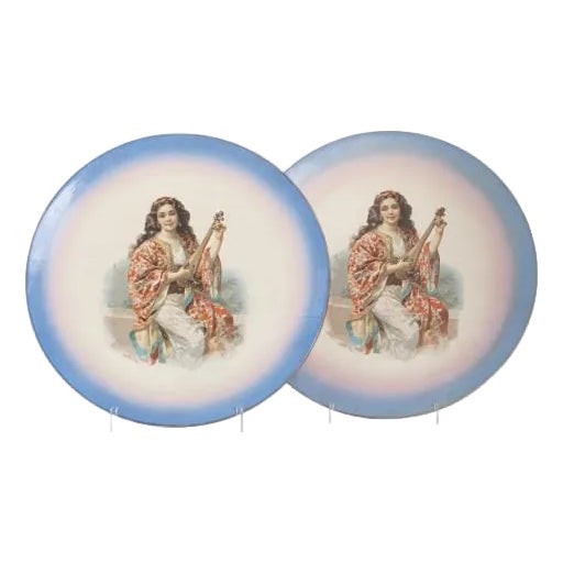 Large Faience Plates, Set of 2 For Sale