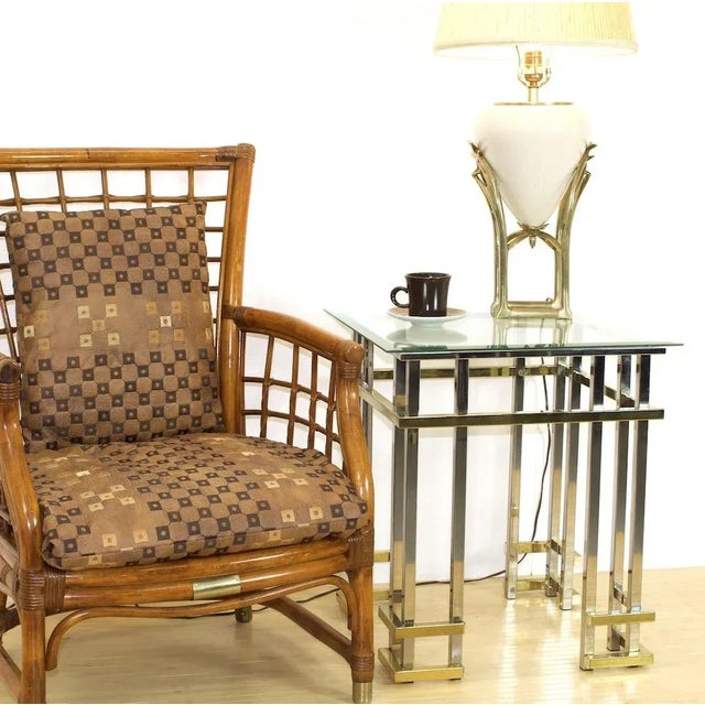 Silver Pair Regency Chrome & Glass Side Tables For Sale - Image 8 of 8