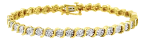 14K Yellow Gold Plated .925 Sterling Silver 1/4 Cttw Diamond Round Miracle Plate and "S" Link Tennis Bracelet - 7"