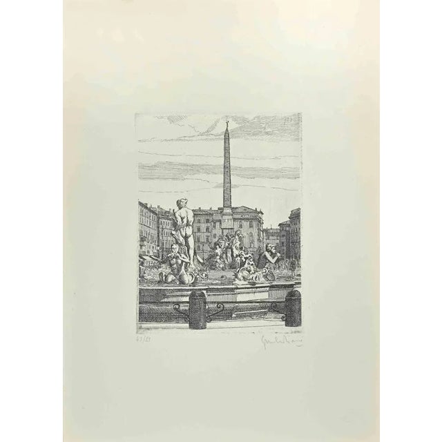 Navona Square - Fountain of 4 Rivers is an artwork realized by Giuseppe Malandrino. Print in etching technique. Hand-...