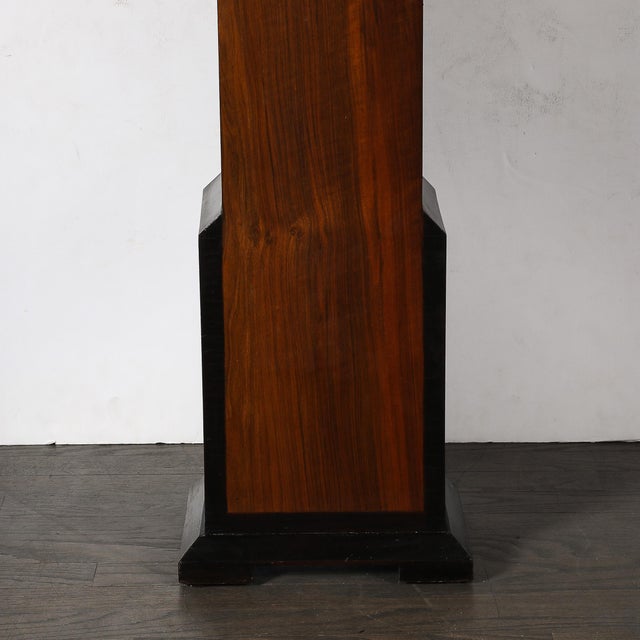 Art Deco Walnut Floor Clock W/ Deco Numeral Dial and Black Lacquered Base For Sale In New York - Image 6 of 14