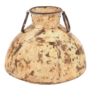 Rustic Vintage Large Metal Matka Vase With Ring Handles