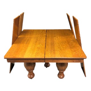 Mid 19th Century Victorian Tiger Oak Heavy Carved Dining Table and 4 Leaves For Sale