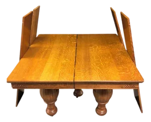 Mid 19th Century Victorian Tiger Oak Heavy Carved Dining Table and 4 Leaves