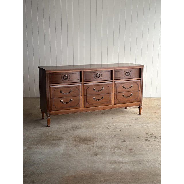 Vintage Walnut Triple Dresser by Ward Furniture, C. 1970s For Sale In Greensboro - Image 6 of 18