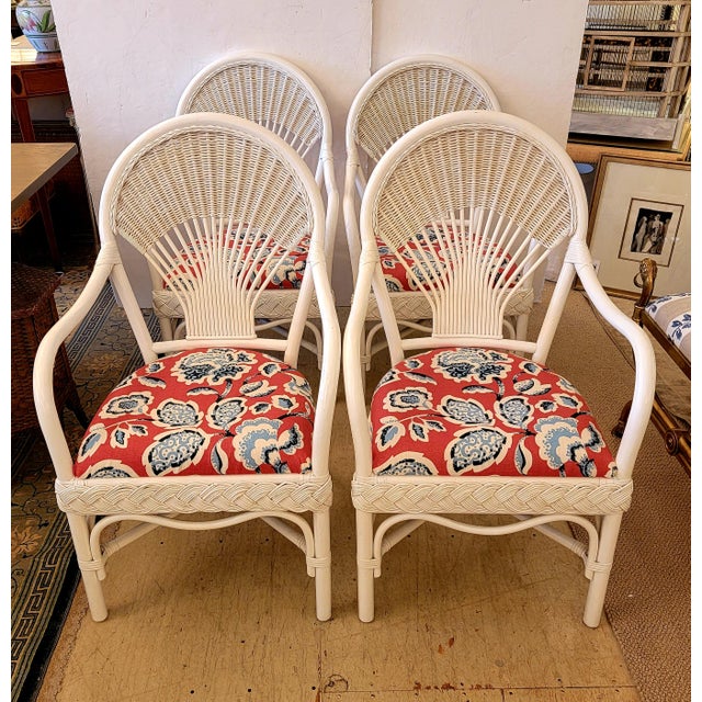 White Wicker Dining Table Set With Four Armchairs Chairish