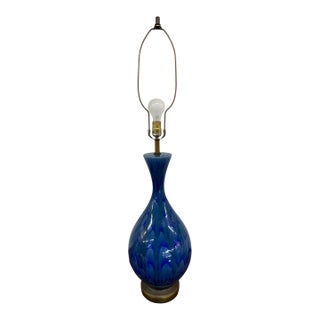 Mid-Century Modern Blue Glazed Ceramic Table Lamp – Circa 1960’s For Sale