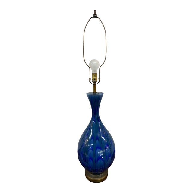 Mid-Century Modern Blue Glazed Ceramic Table Lamp – Circa 1960’s For Sale