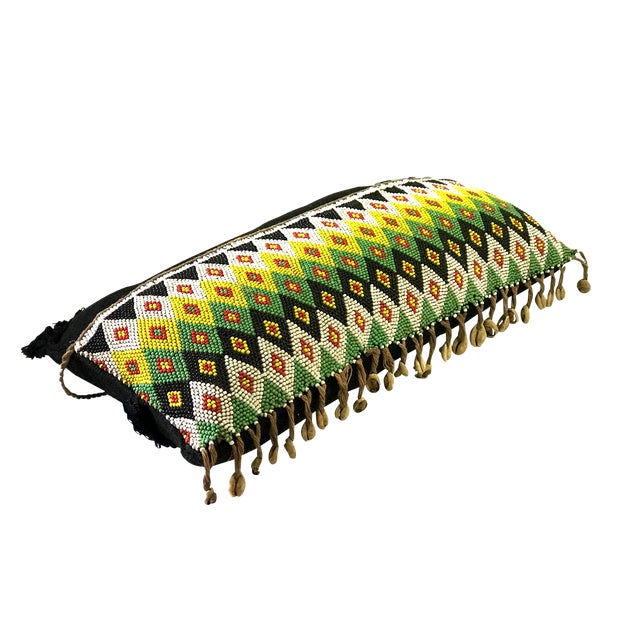 Glass Tribal African Kirdi Beaded Pikuran Lumbar Pillow 18.5" W Cameroon For Sale - Image 7 of 7