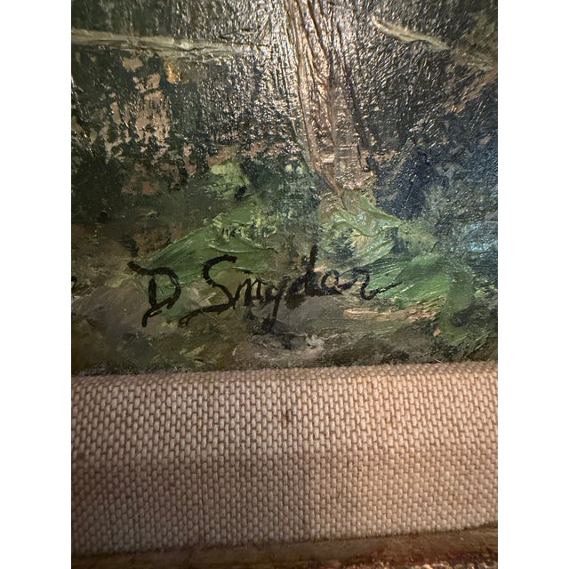 Vintage D. Snyder Dual-Signed Impasto Landscape Painting in Ornate Gallery Frame For Sale - Image 13 of 16