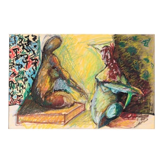 Seeking Advice From the Buddha - Figurative in Pastel on Paper by Michael William Eggleston For Sale
