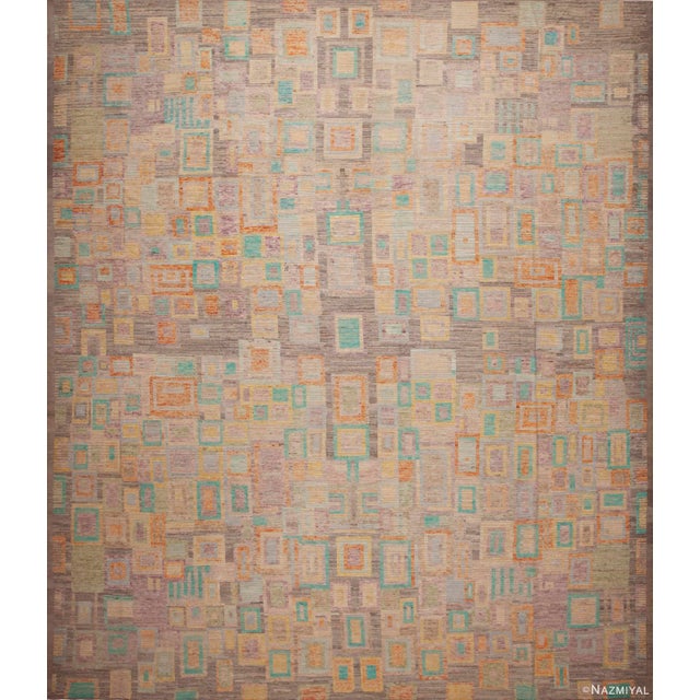 Large Soft Jewel Tone Color Mid Century Modern Geometric Modern Rug For Sale