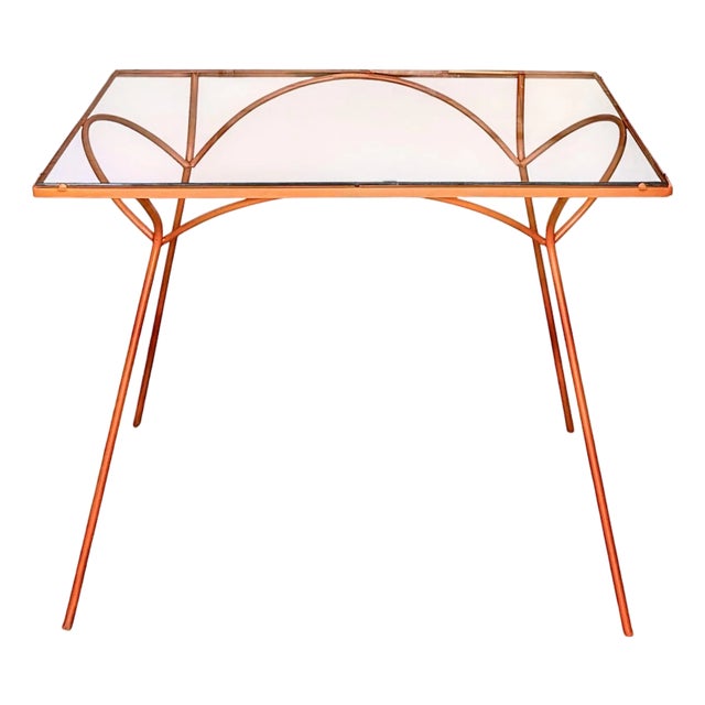 1950s Iron Outdoor Dining Table With Glass Top For Sale