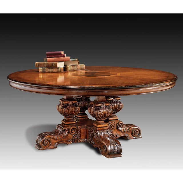Meticulously handcrafted in Italy, this solid walnut table showcases a robust hand-carved base that exudes strength and...