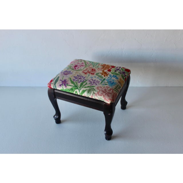 Vintage Vibrant Floral Needlepoint Footstool Ottoman Mid-Century For Sale - Image 14 of 14