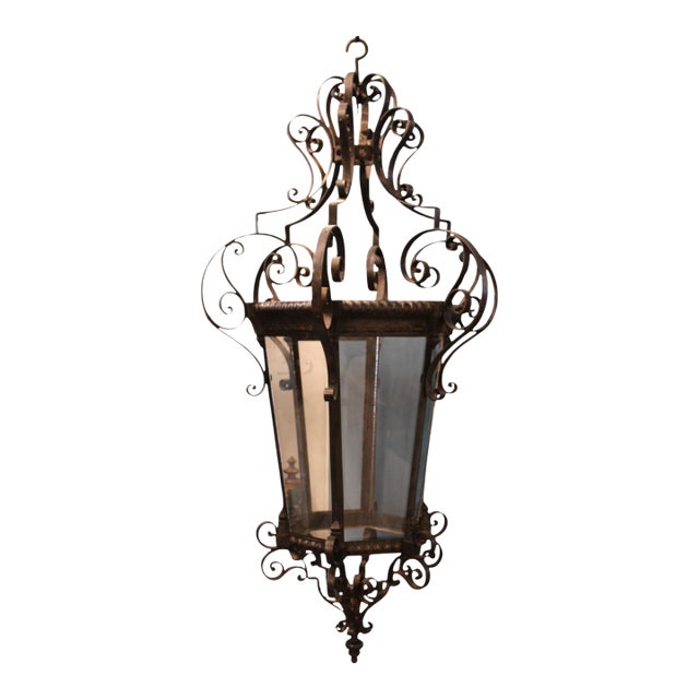 19th Century Italian Antique Scrolled Iron Lantern For Sale