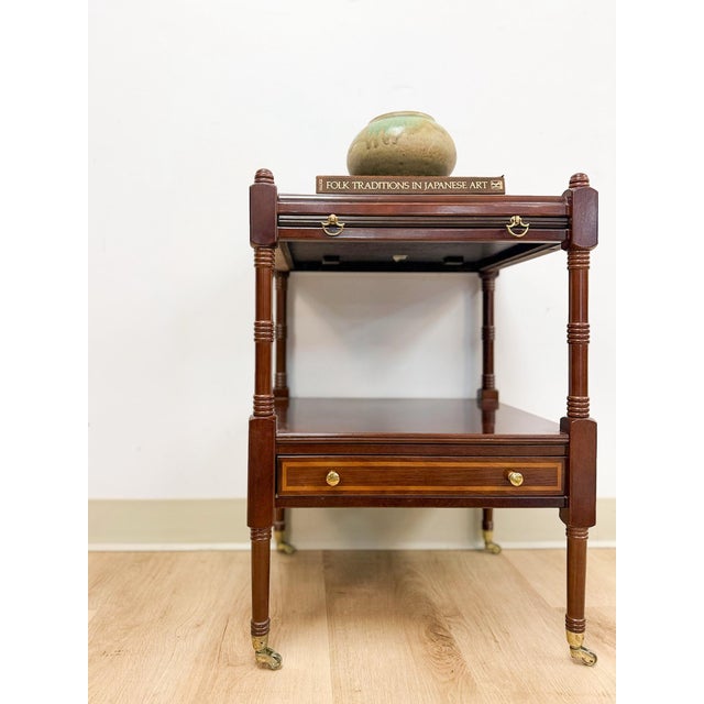 Vintage Mahogany Traditional Side Table Pullout Tray Regency Style Accent For Sale - Image 16 of 17