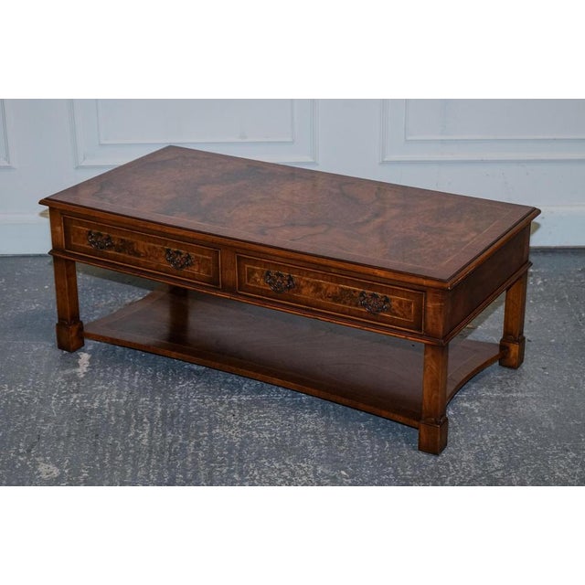 Vintage Brights of Nettlebed Burr Walnut Coffee Table with Two Deep Drawers For Sale - Image 3 of 17