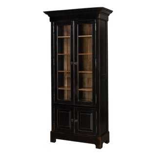 Traditional Tall Bookcase, 80" - Ebonized Walnut with Glass Display Doors For Sale