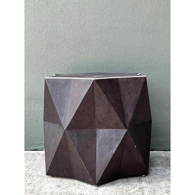 Mid-Century Modern Vintage Faceted Shagreen Accent Table For Sale - Image 3 of 12