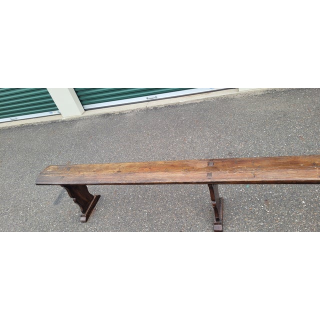 Wood 1940s Long Refractory Trestle Bench For Sale - Image 7 of 10