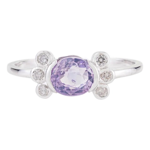 Art Deco 14k White Gold 1.11ct Lavender Sapphire & Diamond Ring Size 5 For Sale
