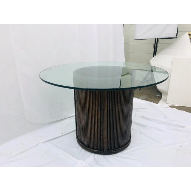 Brown Vintage Glass & Pencil Reed Rattan Base Table For Sale - Image 8 of 11