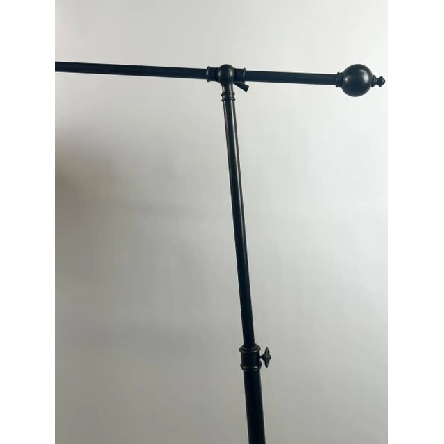 Industrial Style Adjustable Cantilever Arm Floor Lamp With Burlap Drum Shade For Sale - Image 13 of 14