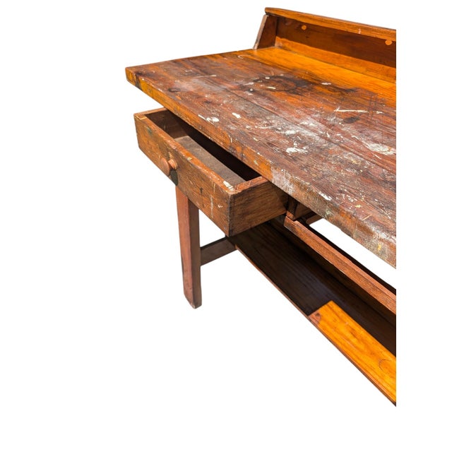 Mid-20th Century Industrial Solid Wood Carpenter's Workbench Console Table For Sale - Image 16 of 18