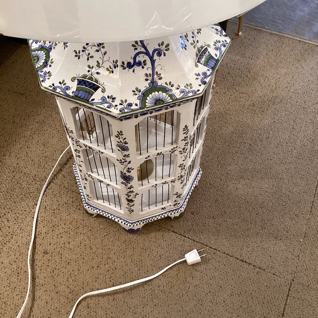 Metal Italian Majolica One of a Kind Hand Painted Birdcage Table Lamp For Sale - Image 7 of 8