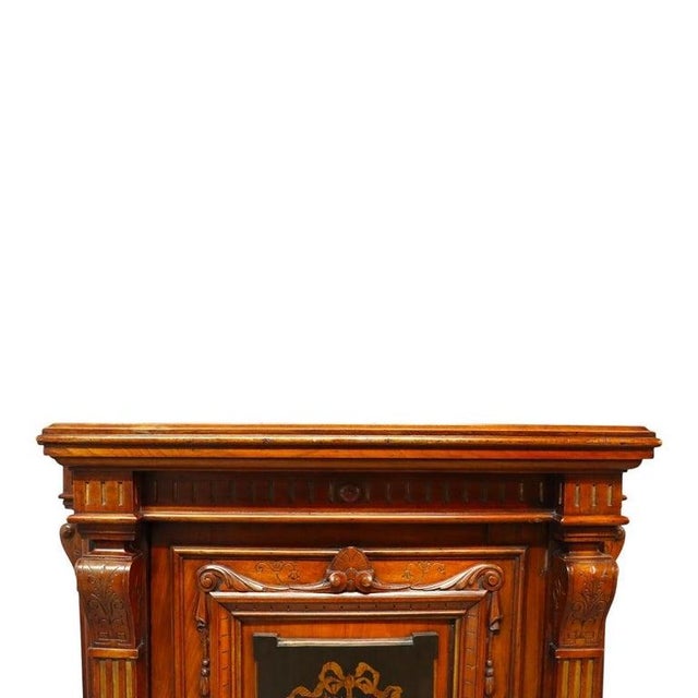 Late 19th Century Renaissance Revival Ebonized Walnut Paneled Credenza With Marquetry & Inlay For Sale - Image 9 of 14