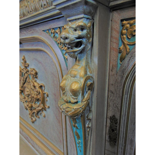 Antique White Horner Oak Carved & Paint Decorated Bar Cabinet For Sale - Image 8 of 13