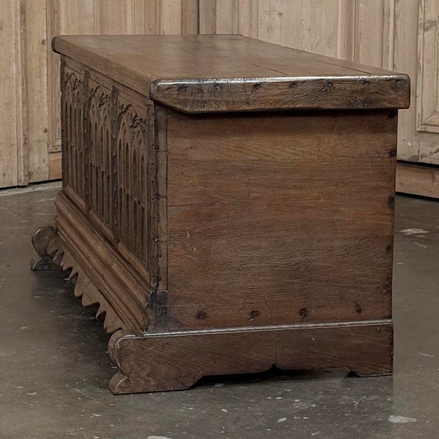 19th Century Gothic Revival Carved Oak Trunk With Hand-Forged Ironwork For Sale - Image 13 of 17