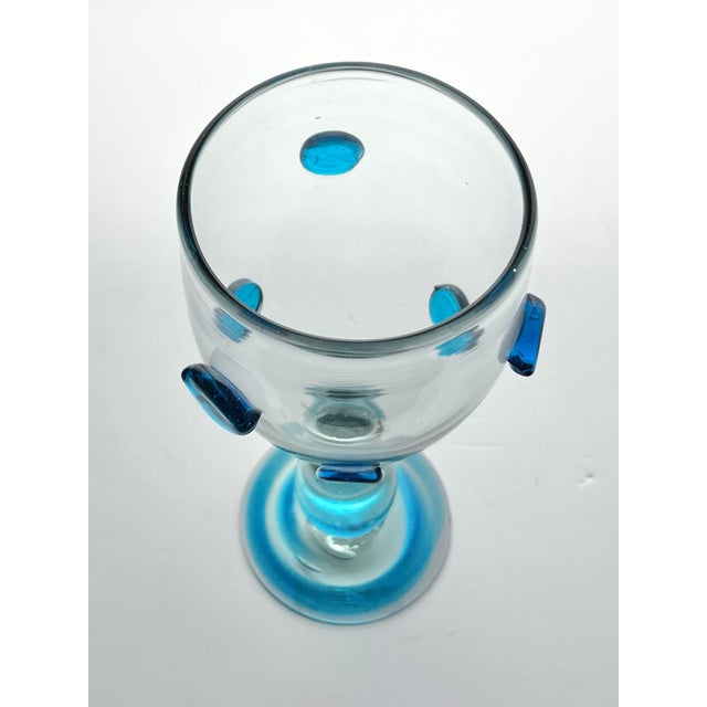 2000 - 2009 Mexican Aqua Blue Confetti Raised Pebble Mexican Blown Wine or Water Glasses - 6 pcs For Sale - Image 5 of 8