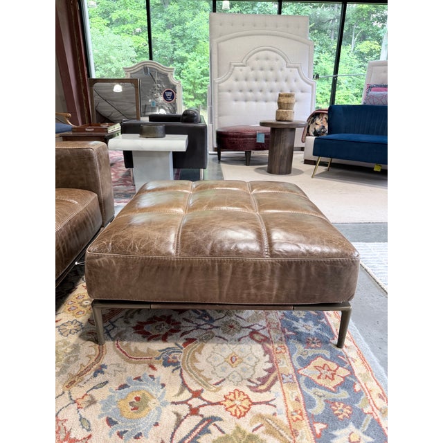 Coffee American Leather Barcelona Leather Sofa & Dual Ottoman Lounge Set in Umbria S’More Leather For Sale - Image 8 of 12