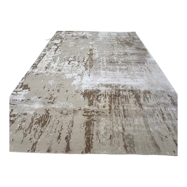 Rh Restoration Hardware Riva Hand-Knotted Rug — 9' × 12' Dove/Wheat | Wool & Viscose Blend For Sale