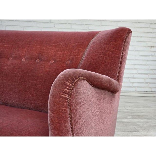Danish 2-Seater Sofa in Pink Velour and Oak, 1970s For Sale - Image 15 of 18