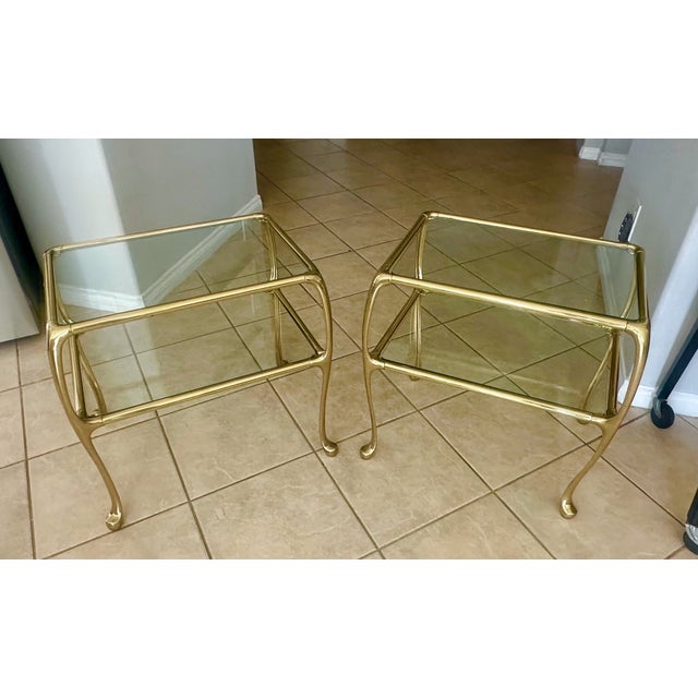 Italian Italian Rectangular 2-Tier Brass End or Side Table For Sale - Image 3 of 15