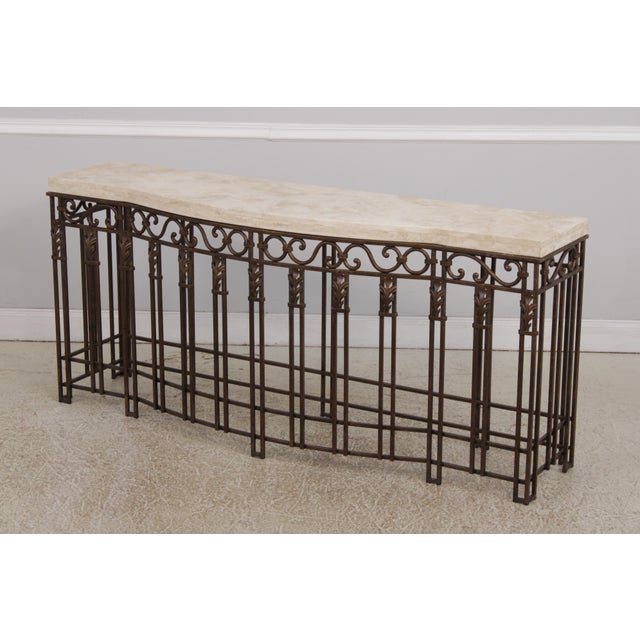 French French Style Iron & Steel Base Stone Top Console Table For Sale - Image 3 of 15