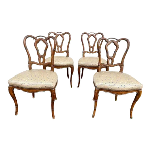 1970s Vintage Upholstered Wood Pretzel Dining Chairs- a Set of Four