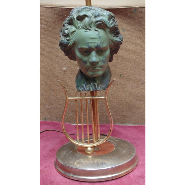 Maison Charles 1940's French Regency Large Bronze Bust of Beethoven W/ Lyre Bouillote Table Lamp For Sale - Image 4 of 12