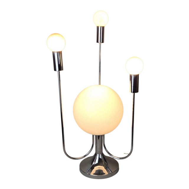 1970s Space Age Chrome Orbit Table Lamp With Lit Central Globe, in the Manner of Sonneman for George Kovacs For Sale - Image 4 of 8