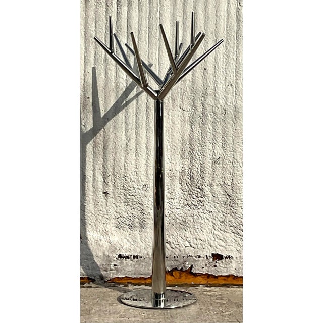 A fantastic vintage Contemporary coat rack. A chic polished chrome body in a clean modern tree motif. Perfect as a coat...