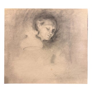 Heinrich Pforr, Evening Hour Woman in Lamplight Face, 1919, Charcoal on Paper For Sale